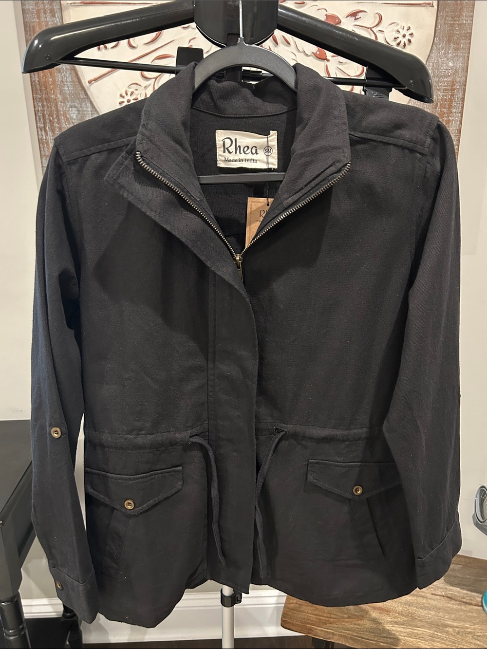 Rhea Black Women's Zip Up Jacket with Drawstring Waist/ Size Small/Medium